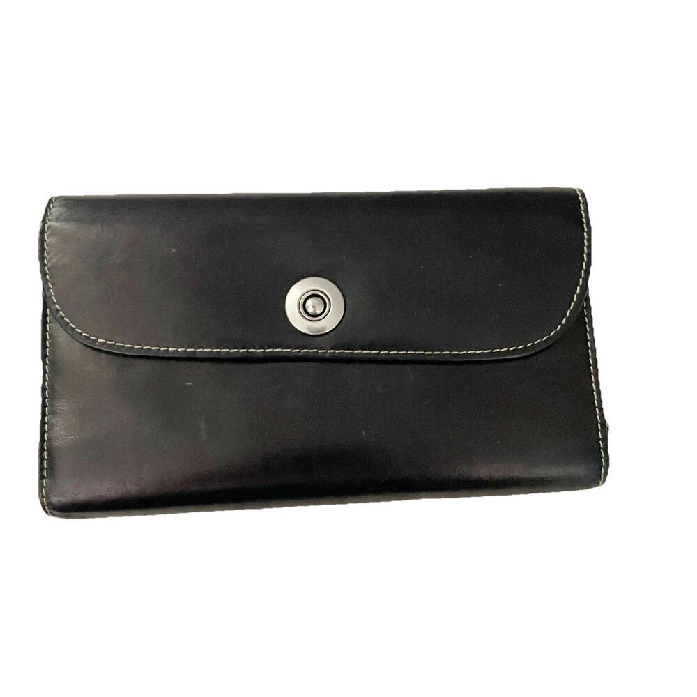 Dopp Black Leather Wallet Silver Snap Designer Old Money Chic